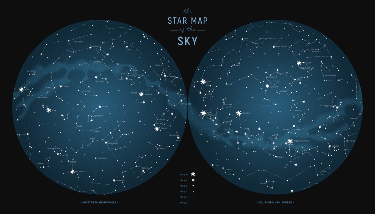 Ilustração mostra mapa do céu