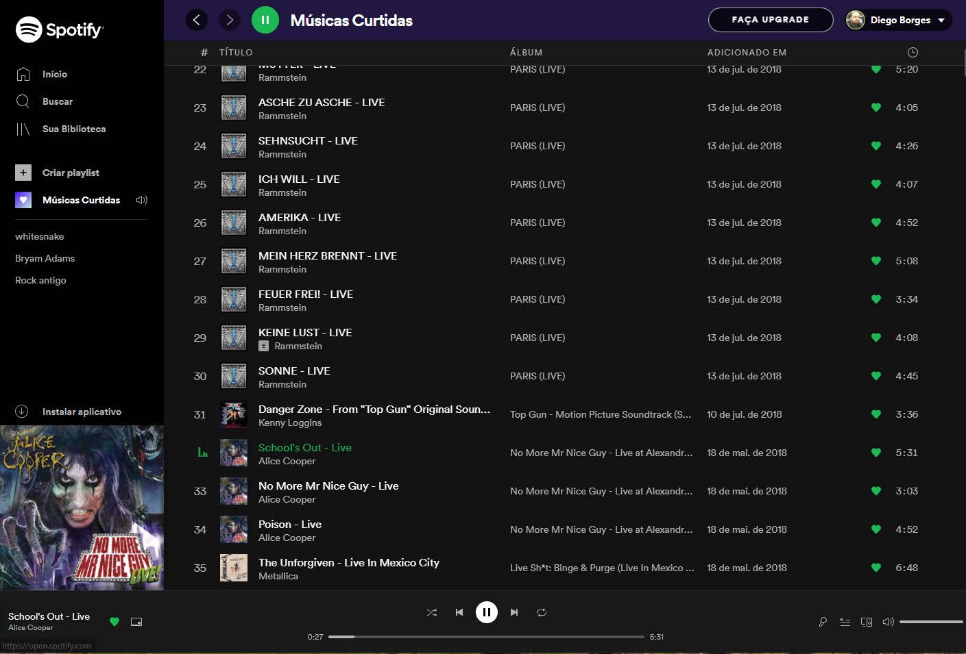 Músicas curtidas no Spotify Web Player