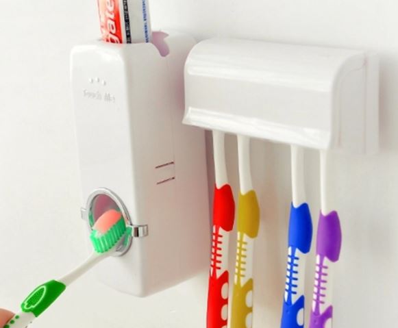 Imagem: Dispensador automático de pasta de dentes + 5 Suporte de escova de dentes