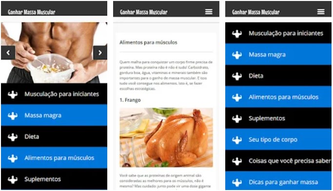 Gain Muscle Mass Fast is an application with a simple interface, but very didactic