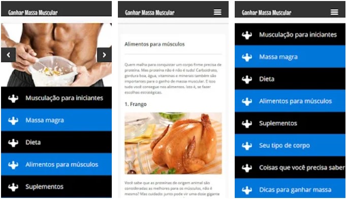 O Ganhar Massa Muscular Rápido é um aplicativo com uma interface simples, mas muito didático