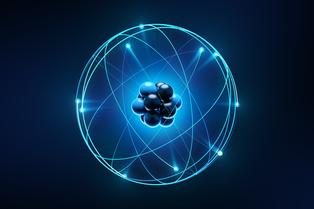 Illustration shows a representation of the structure of an atom.
