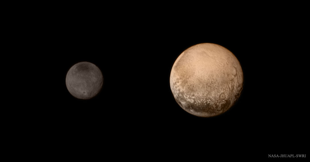 New Horizons mission image of Pluto (left) and Caronta (right), now classified as double dwarf planets.