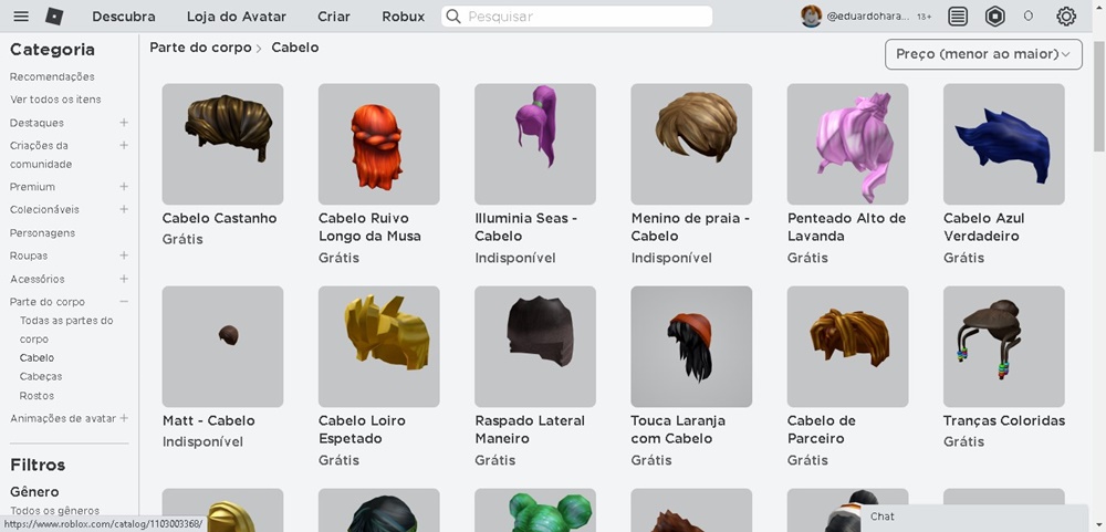 Once you apply filtering, free hairs came first, although there aren't many free options right now.  (Source: RobloxSite/Reproduction)