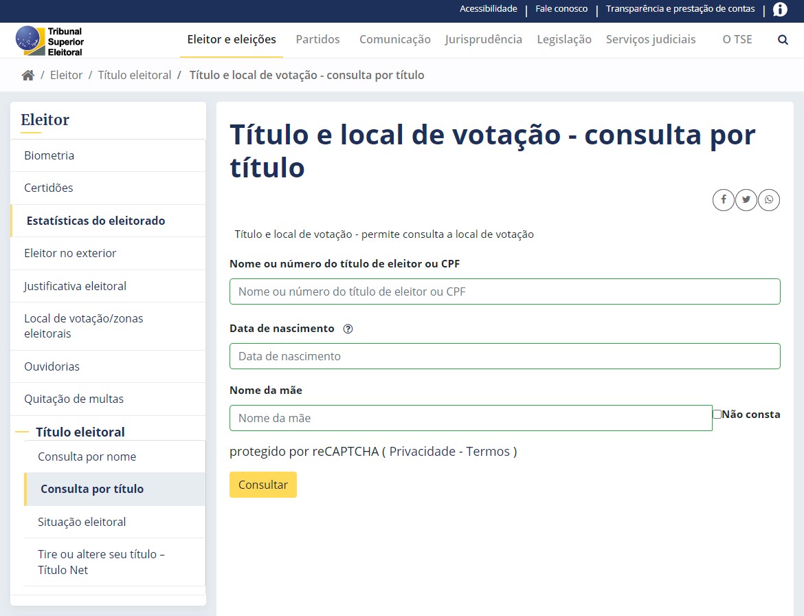 No site do TSE, preencha as informações para ter acesso ao seu local de votação e informações complementares sobre ele