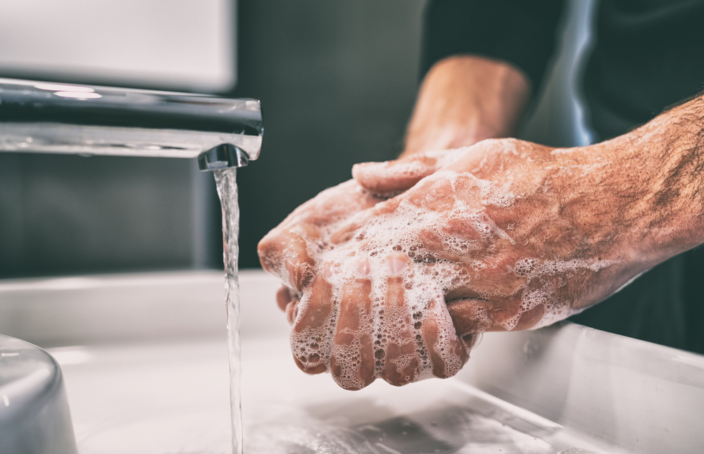 Wash your hands with soap and water whenever possible.