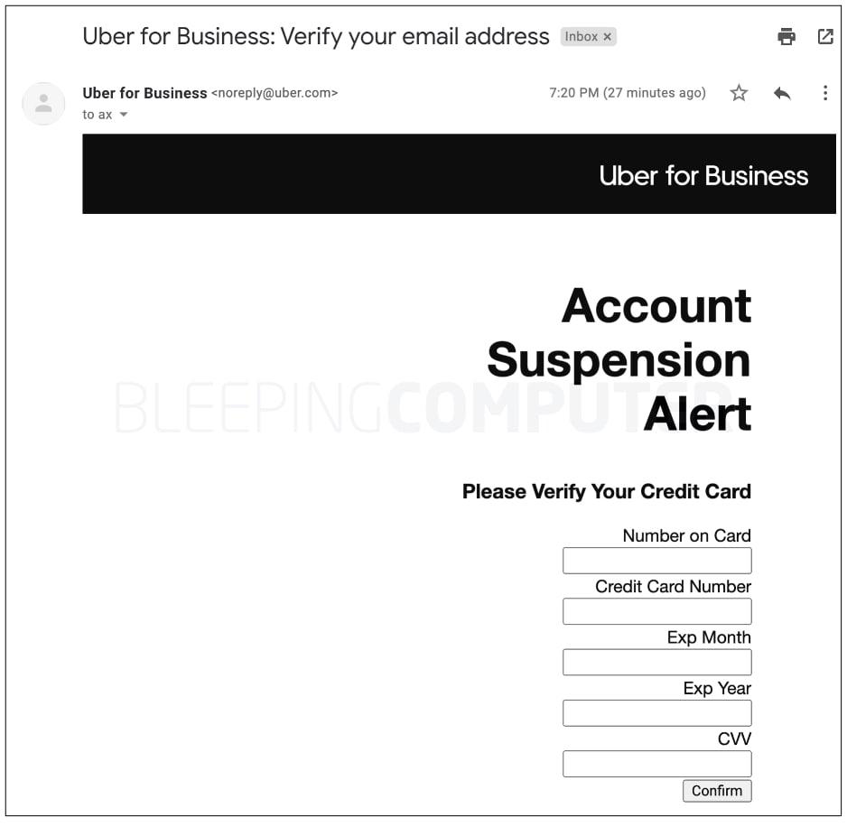 Demonstração da falha de segurança no e-mail da Uber