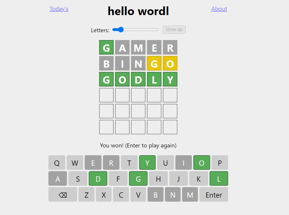 Hello wordl tiene las mismas reglas que Wordle, pero sin lÃ­mite de uso diario.  (Fuente: hola wordl/ReproducciÃ³n)