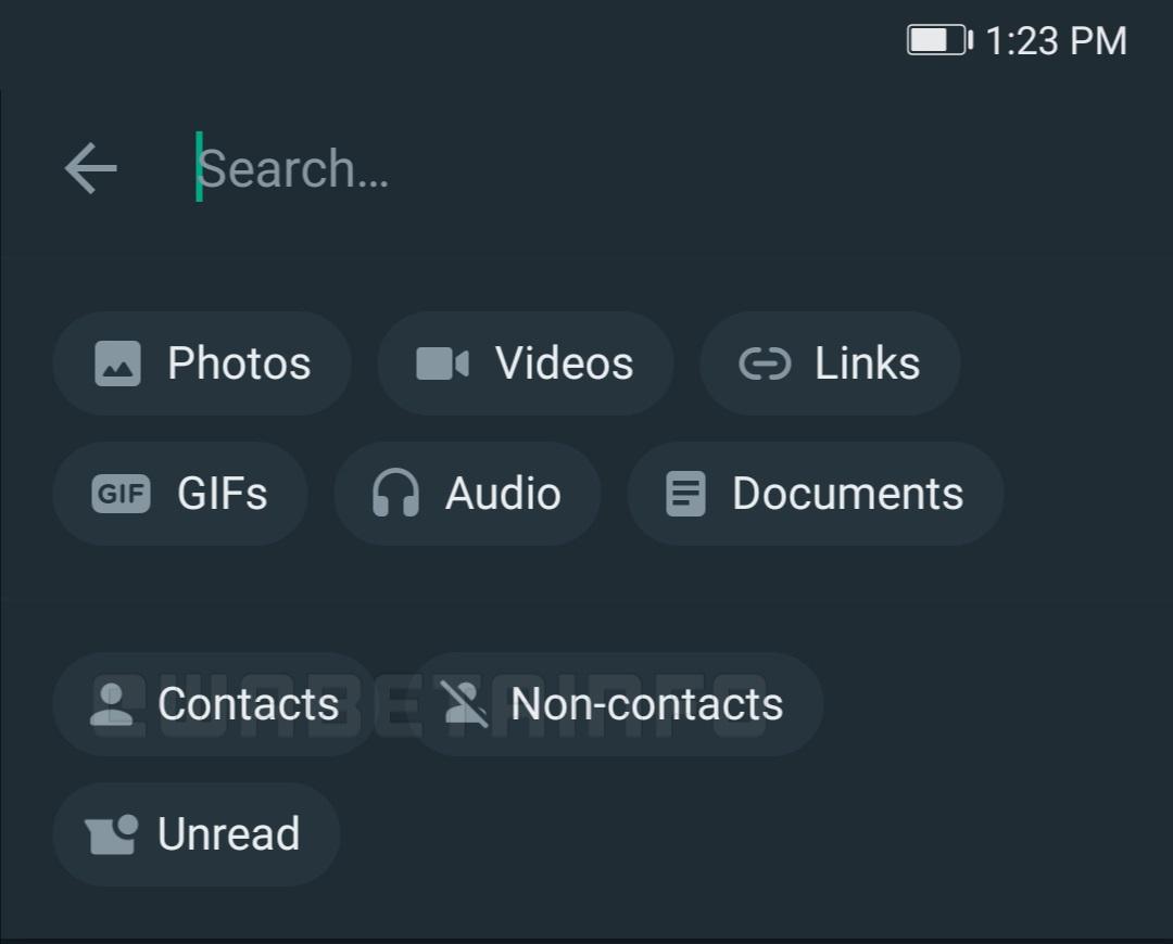 Filtros avançados de pesquisa (Fonte: WABetaInfo/WhatsApp/Reprodução)