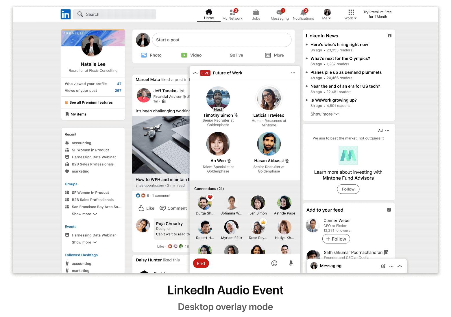 As salas de áudio no LinkedIn terão funcionamento parecido ao do Clubhouse.