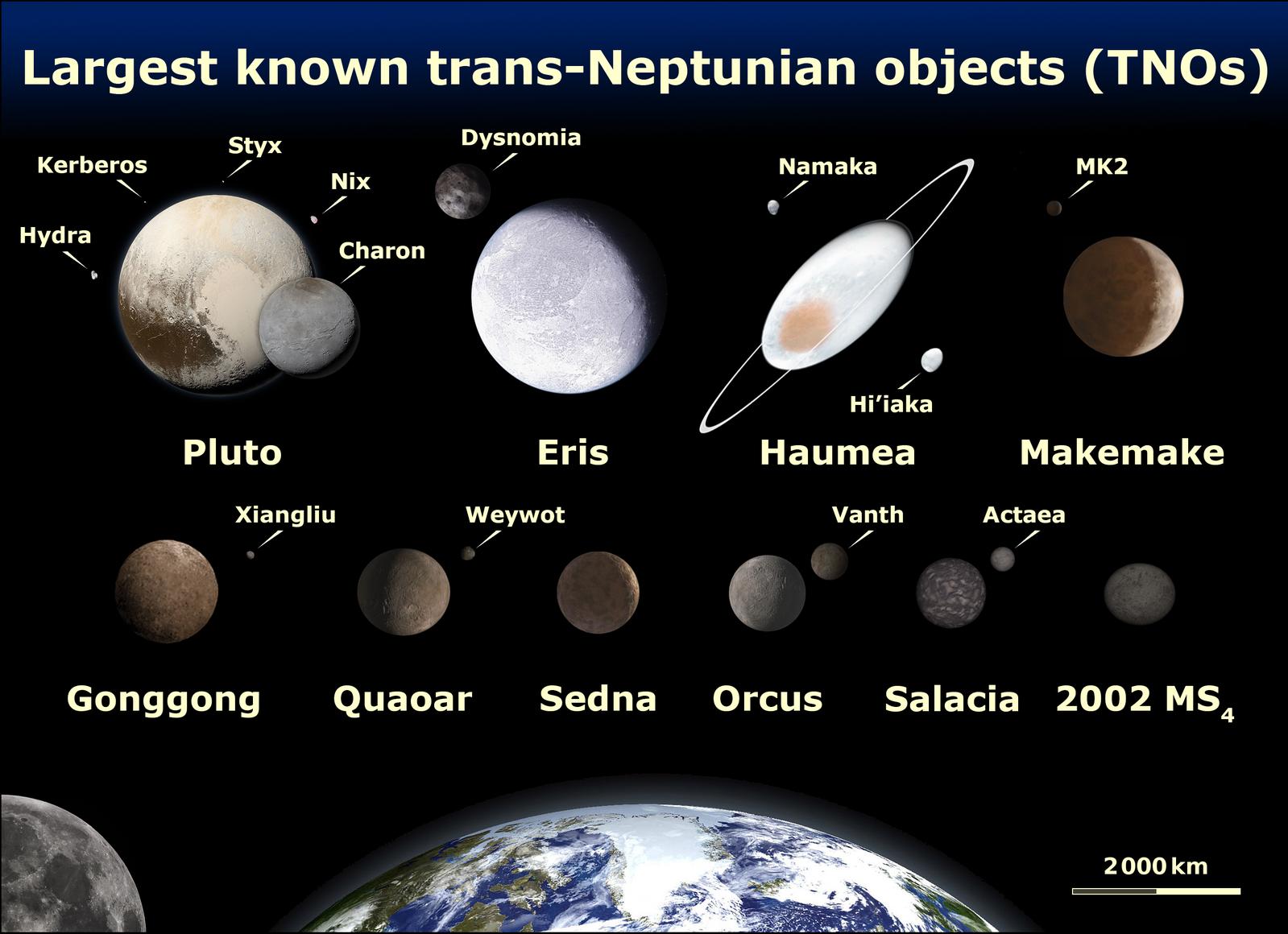Largest objects other than Neptune, the 4 largest are classified as dwarf planets and the remaining 6 are candidates.