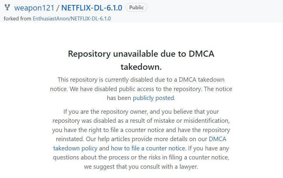 Alguns links removidos mostram mensagem de violação da DMCA, enquanto outros simplesmente exibem a mensagem de erro 404. (Fonte: Torrentfreak/Reprodução)