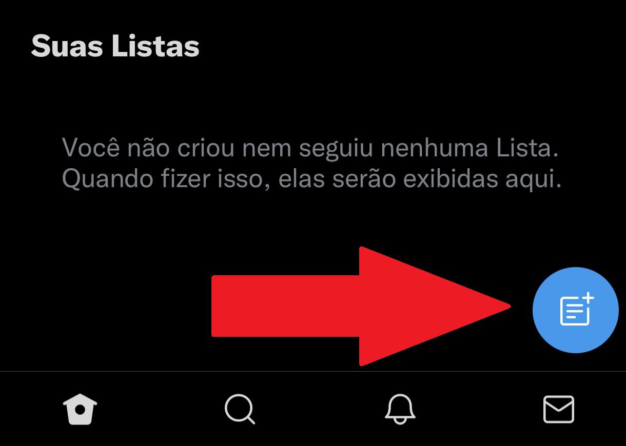 Aperte no botão indicado na imagem para adicionar uma lista
