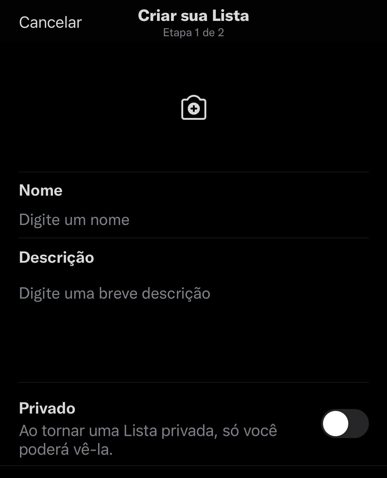 É possível tornar a lista pessoal chaveando a opção 