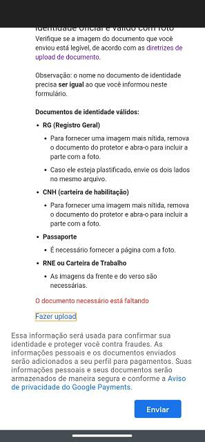 Após finalizar o procedimento é necessário clicar em “Enviar”. (Google Support/Reprodução)
