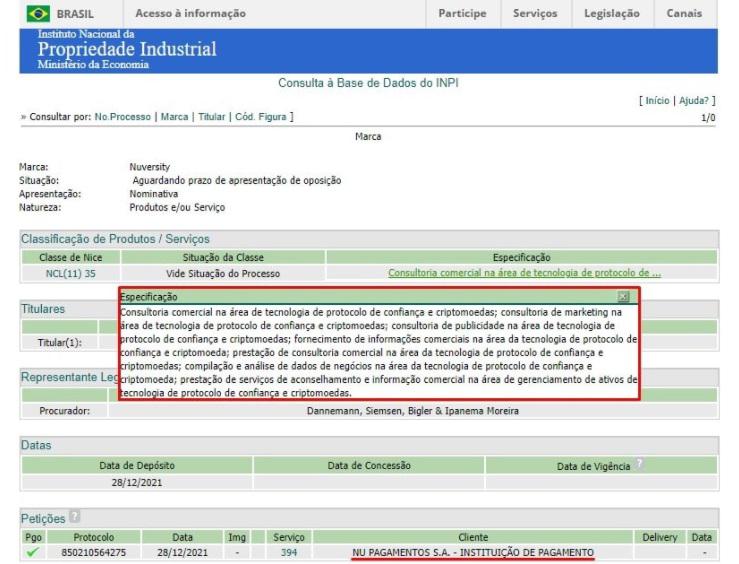 O registro da Nubank sobre o novo serviço.