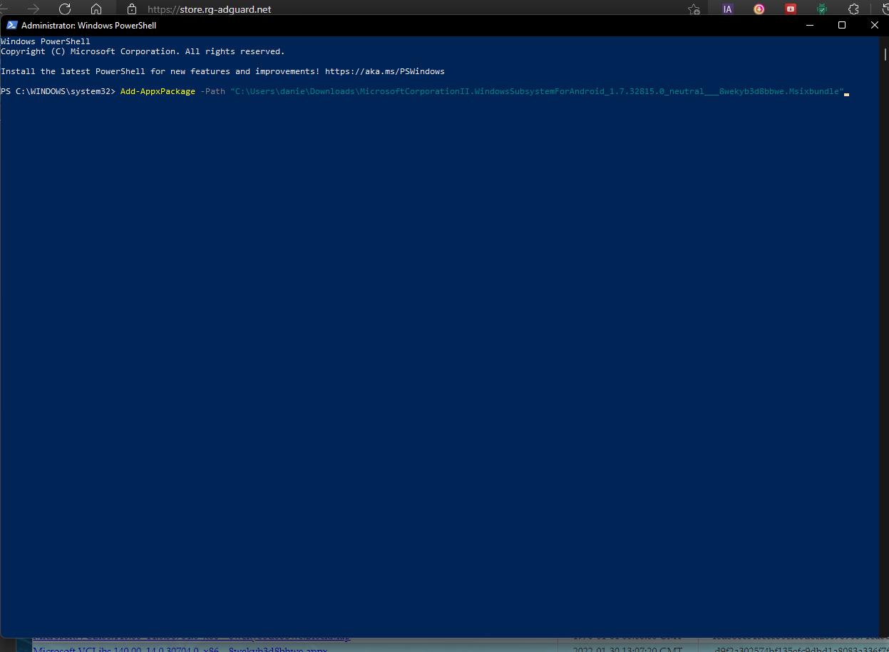 Instalação do WSA via Windows PowerShell