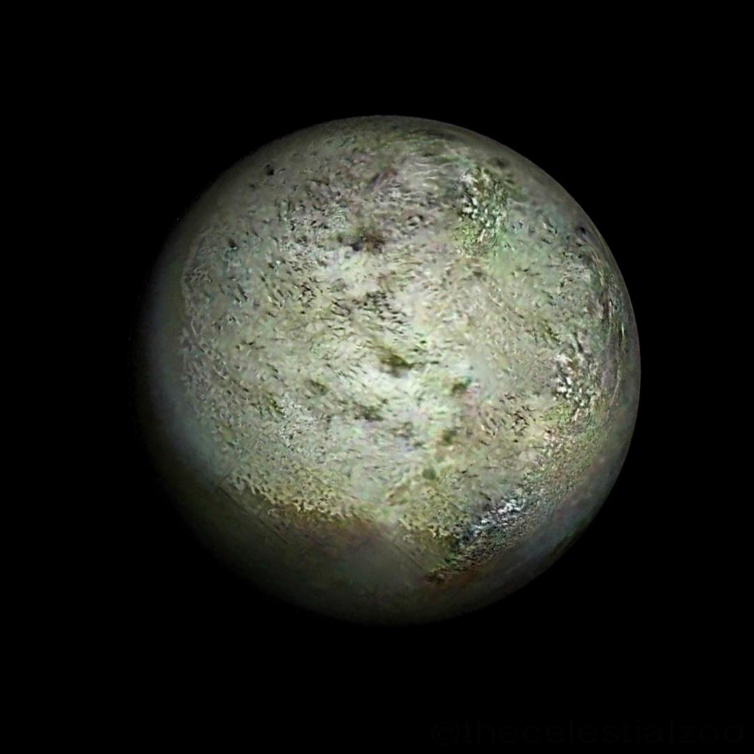 The largest moon, Triton, may be a dwarf planet abducted by Neptune (Source: Wikimedias Commons/Pablo Carlos Budassi)