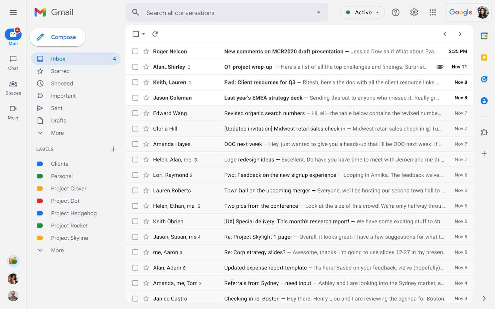 O novo visual do Gmail trará os aplicativos em uma coluna na esquerda 
