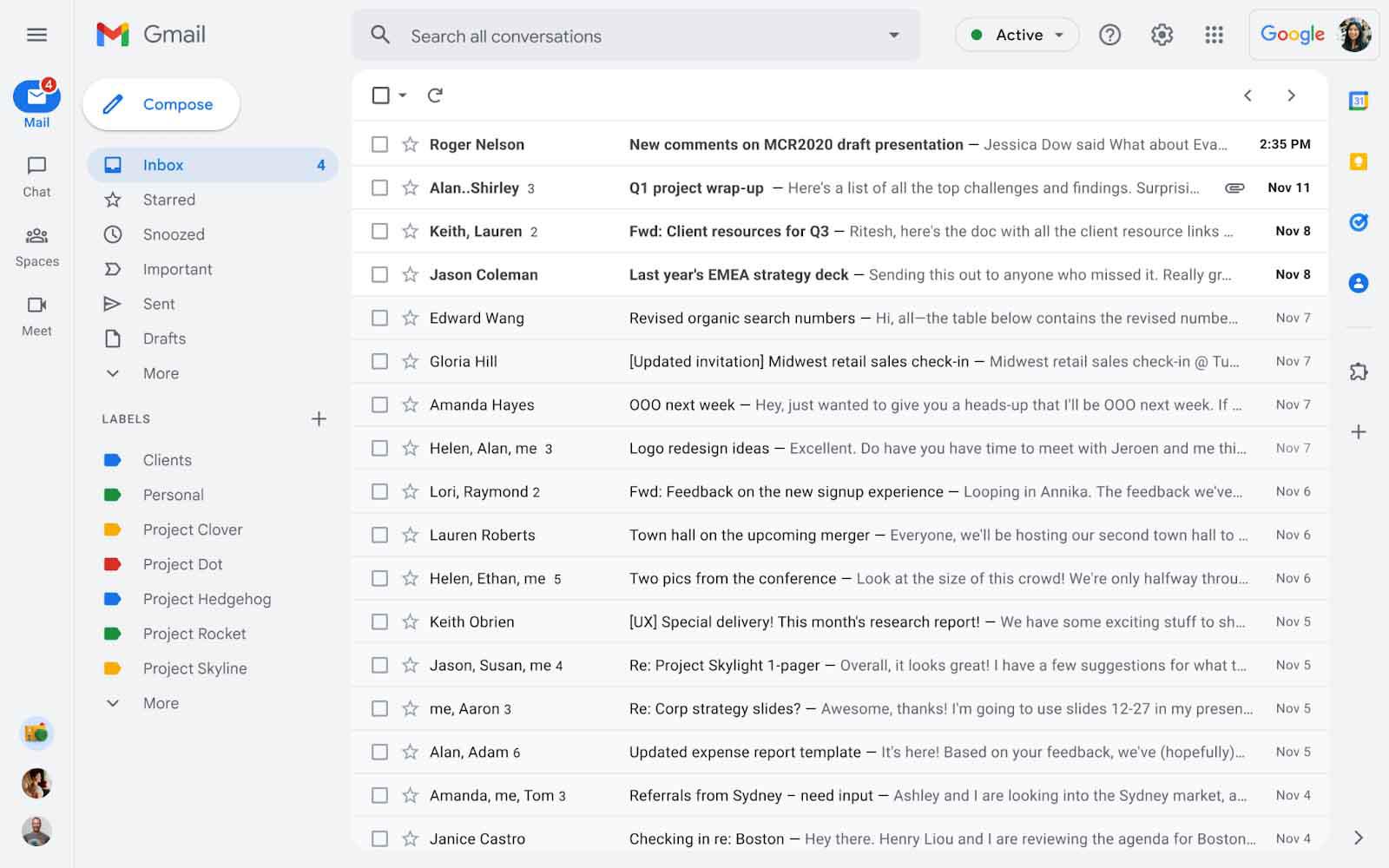 O novo visual do Gmail trará os aplicativos em uma coluna na esquerda