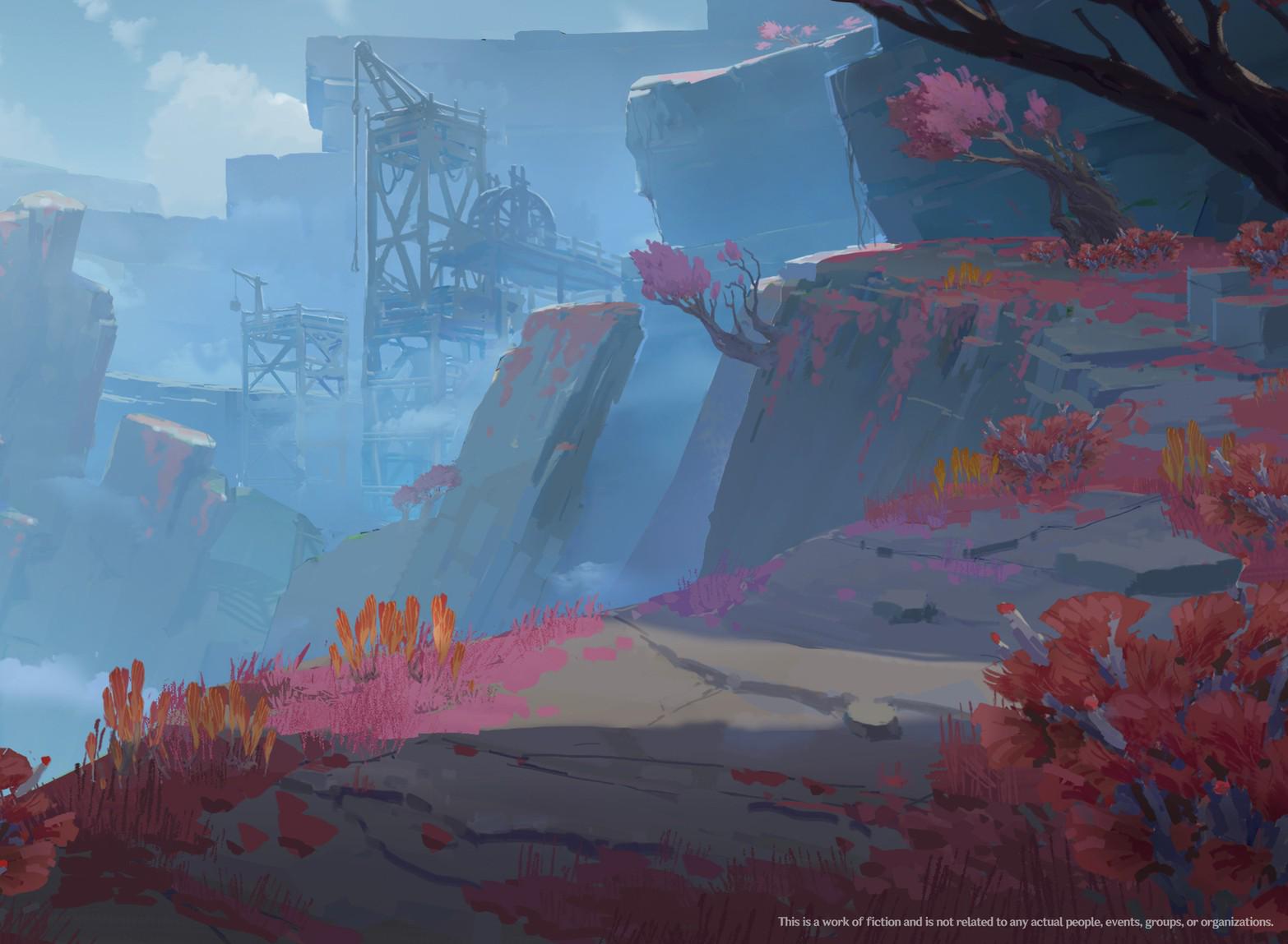 Concept art of the Cliffside region, attached to Liyue