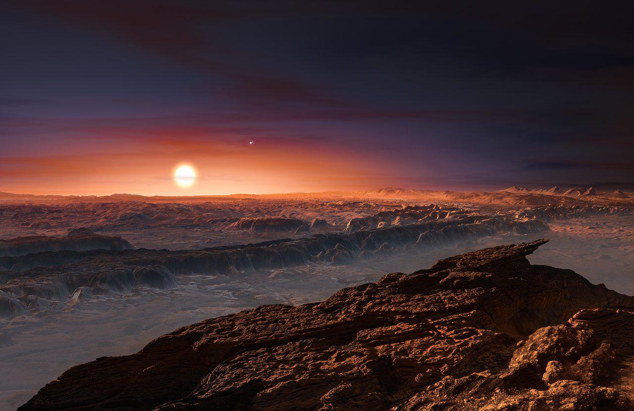Impressão artística de Proxima b, na zona habitável de Proxima Centauri
