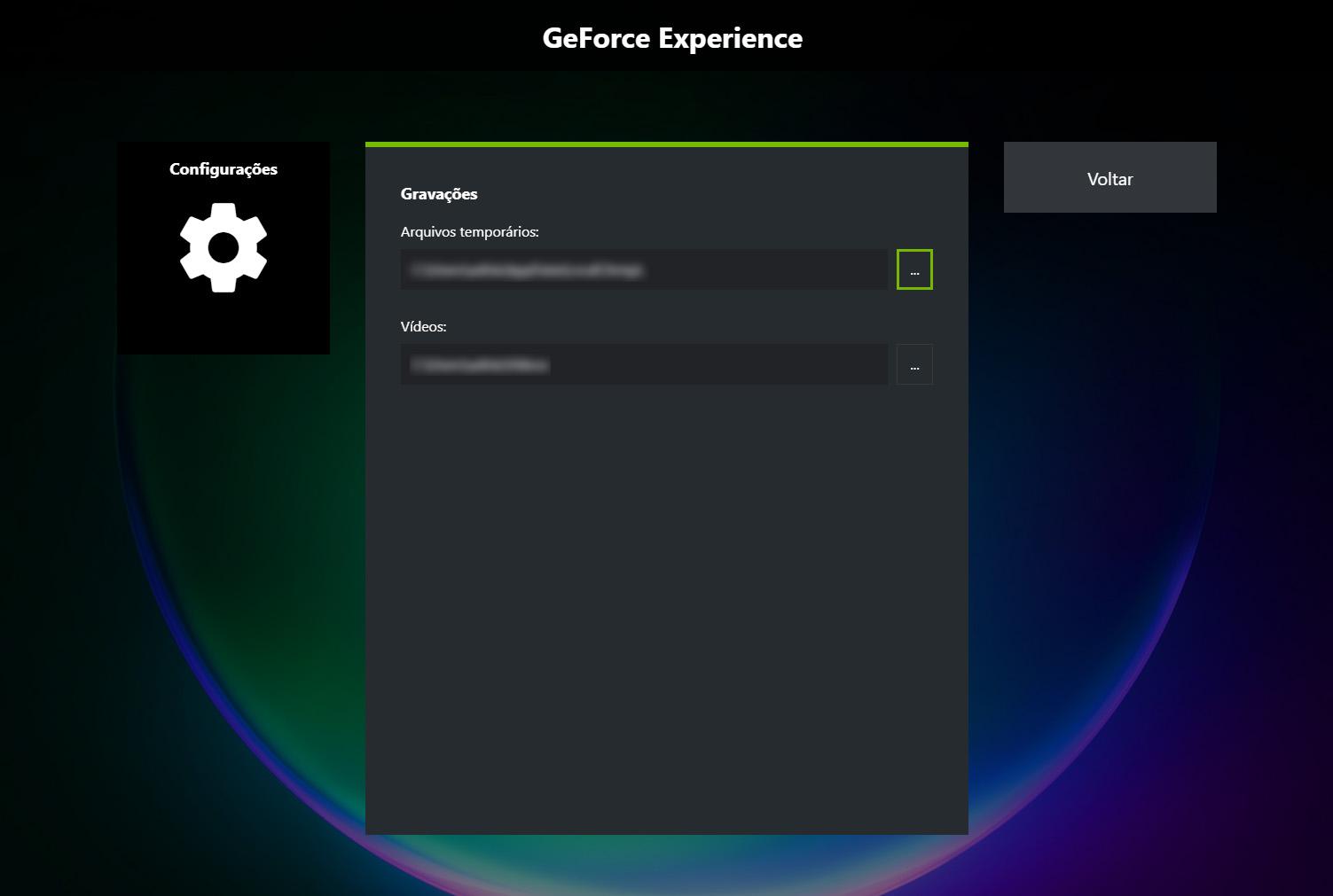 In the “Recordings” menu it is possible to choose where to store the video captures (Source: GeForce Experience/Playback)