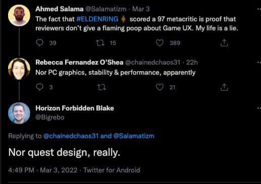 Devs criticam nota alta de Elden Ring no Twitter