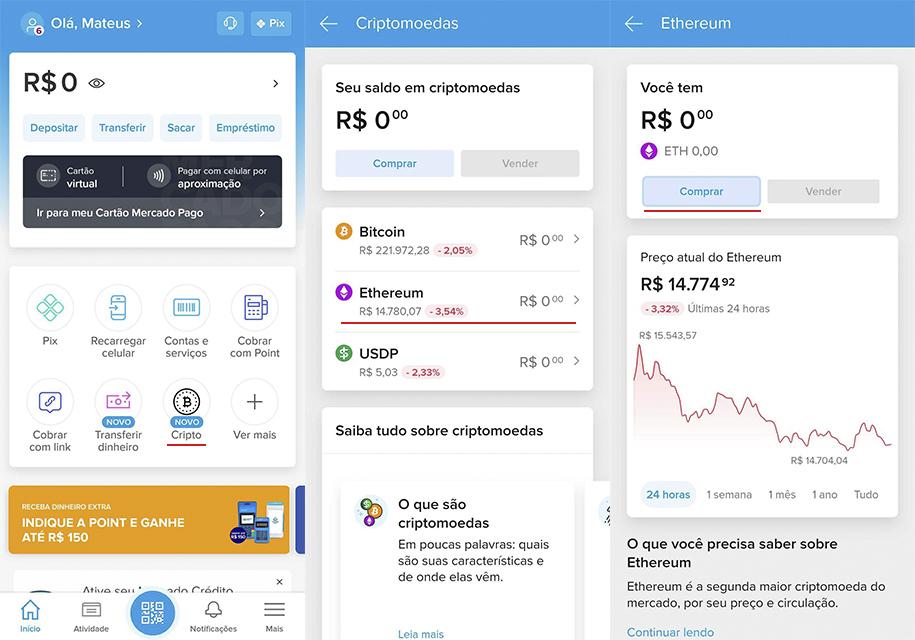 Primeiros passos para realizar a compra no aplicativo (Fonte: Mercado Pago/Reprodução)