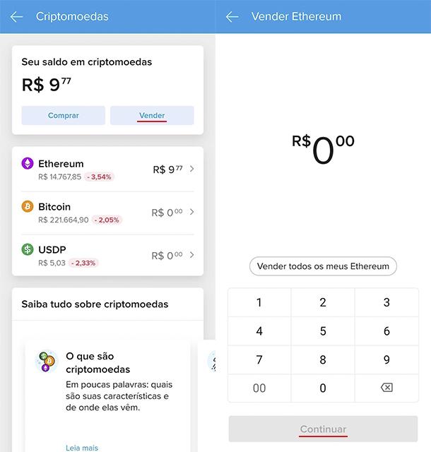 Passos para vender as criptomoedas (Fonte: Mercado Pago/Reprodução)
