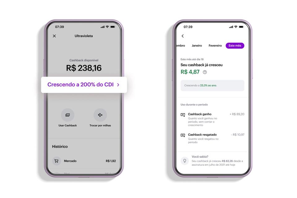 O cashbak não possui prazo de validade e rende 200% CDI (Fonte: Nubank/Reprodução)