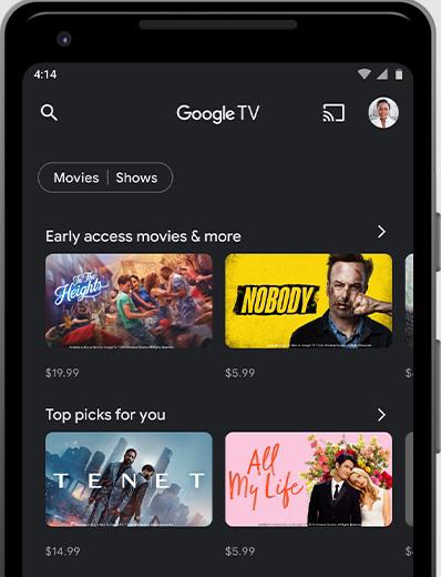 O app da Google TV já com os novos conteúdos.