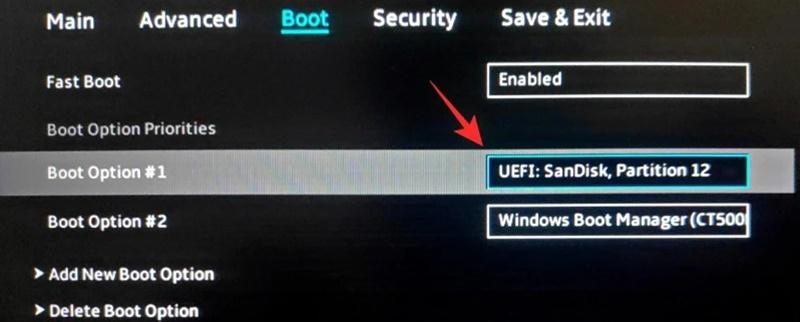 On the BIOS screen, look for the option to boot the system from the flash drive.  This option can appear in many different ways, but you need to see the storage device from the menu.