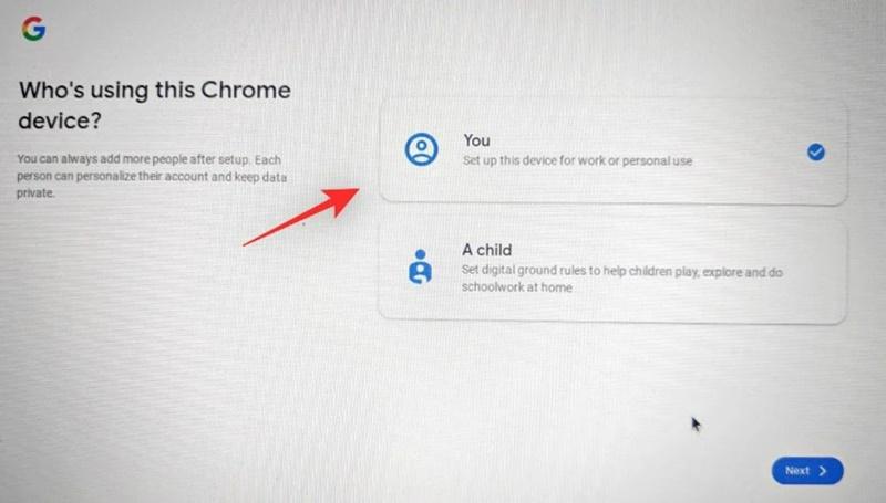 You will also be able to define whether Chrome OS Flex will be used by an adult or a child.