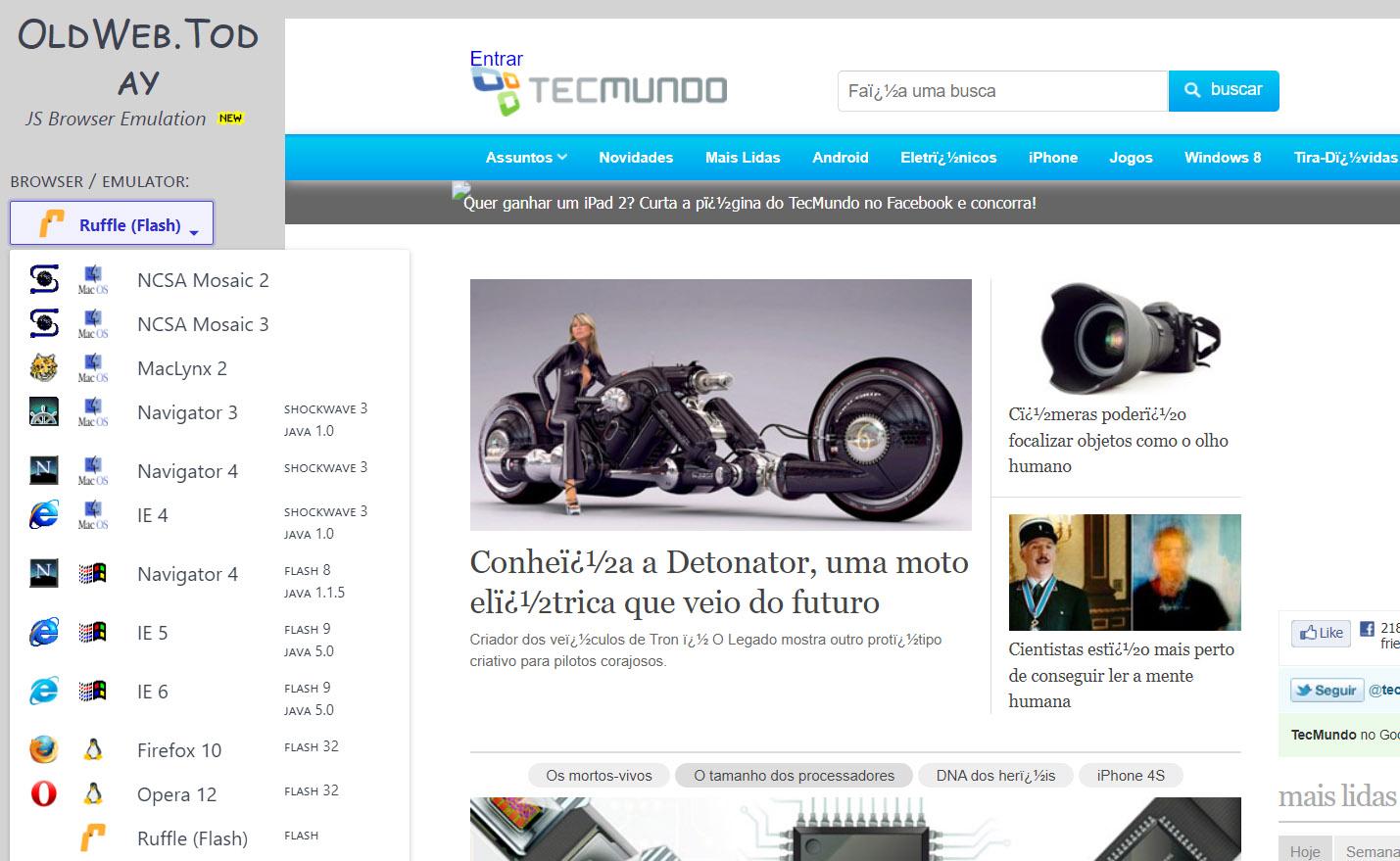 TecMundo website on November 2, 2011 (Source: Oldweb.today/Reproduction)
