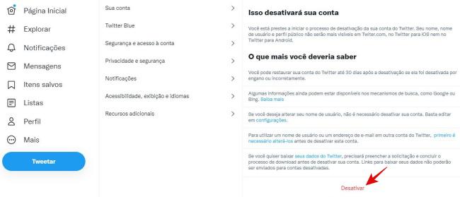 Confirmando a desativação.