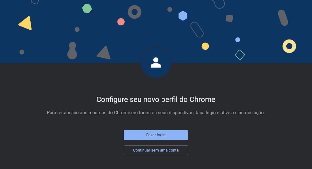 É possível utilizar uma conta Google ou criar um perfil local para usar o Chrome