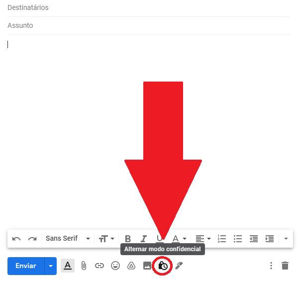 Click the clock lock icon at the bottom of the screen to enable Gmail's Confidential Mode