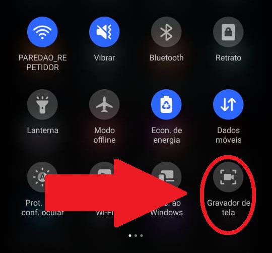 Nos atalhos, escolha a opção "Gravador de Tela"