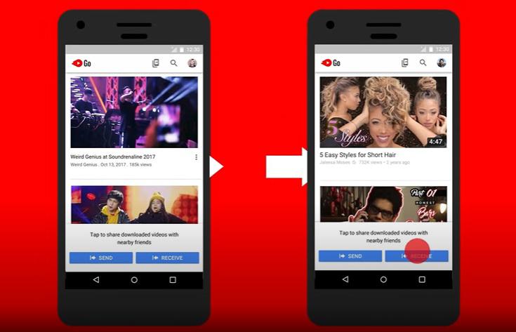 A interface do YouTube Go, com direito a download de vídeos para ver depois.