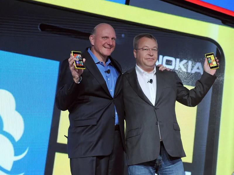 Steve Ballmer and Stephen Elop Celebrate Microsoft's Acquisition of Nokia