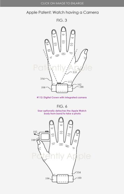 Formas de usar a câmera do Apple Watch são ilustradas na patente.
