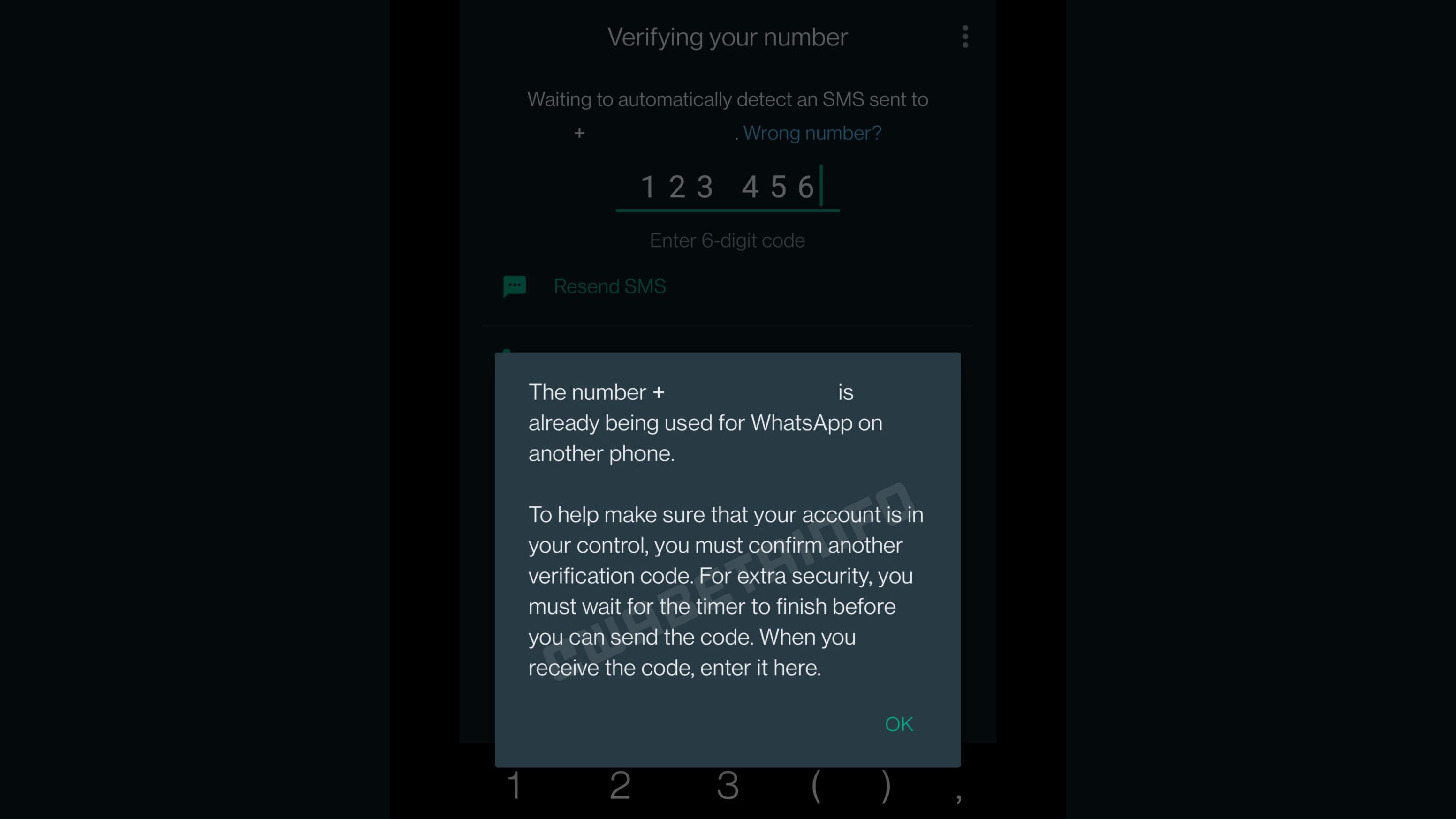 Tentativa do WABetainfo de logar uma conta do WhatsApp em um segundo dispositivo usando o recurso de dupla verificação. (WABetainfo)