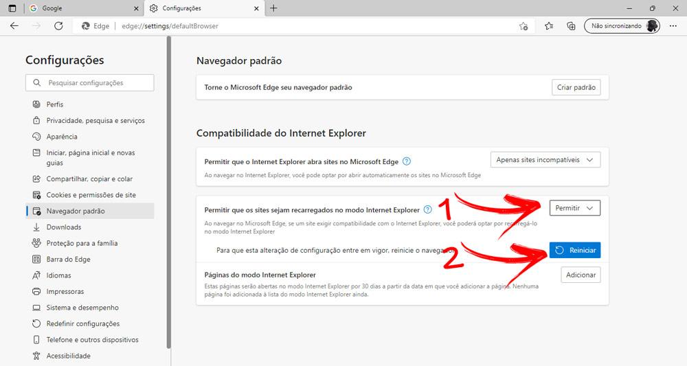 Need to enable IE mode in Internet Explorer compatibility screen in Edge