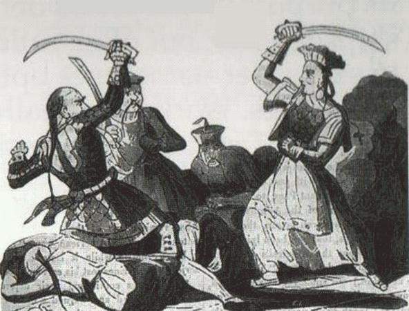 Gravura de 1800 que retrata Ching Shih em batalha. (Fonte: Wikimedia Commons)