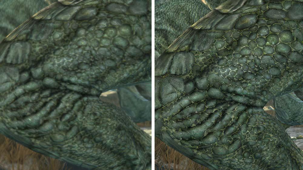 The comparison between the previous textures (left) and the elevated ones (right) is impressive