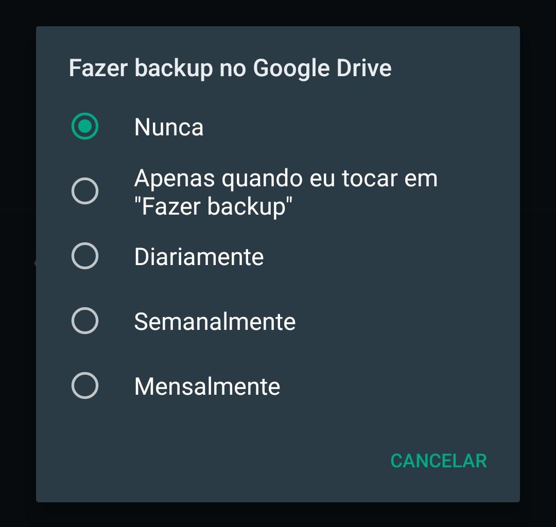 Por fim, escolha o tempo em que o backup será realizado