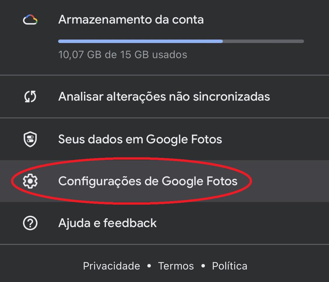Press option to access Google Photos options