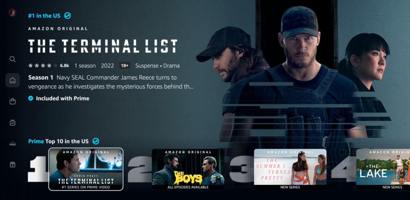 Novo design da interface do Amazon Prime Video.