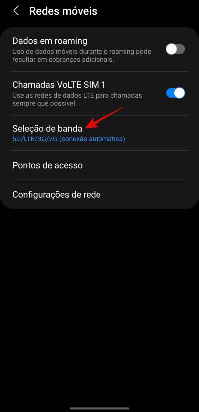 Open the band selection to set the new network.